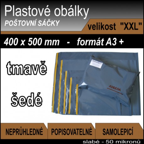 Plastové obálky ECONOMY šedé, vel. XXL (400 x 500 mm), formát A3+, 1ks