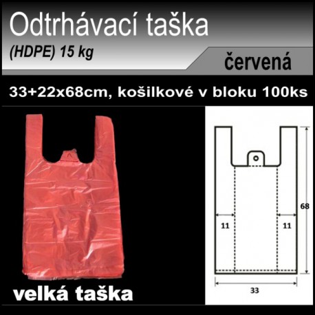 Odtrhávací tašky 15 kg, HDPE, košilka 100ks, 33+22x68cm